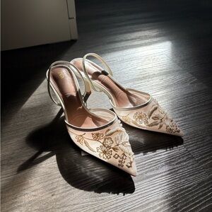 Zara Cream Floral Embroidered Heels